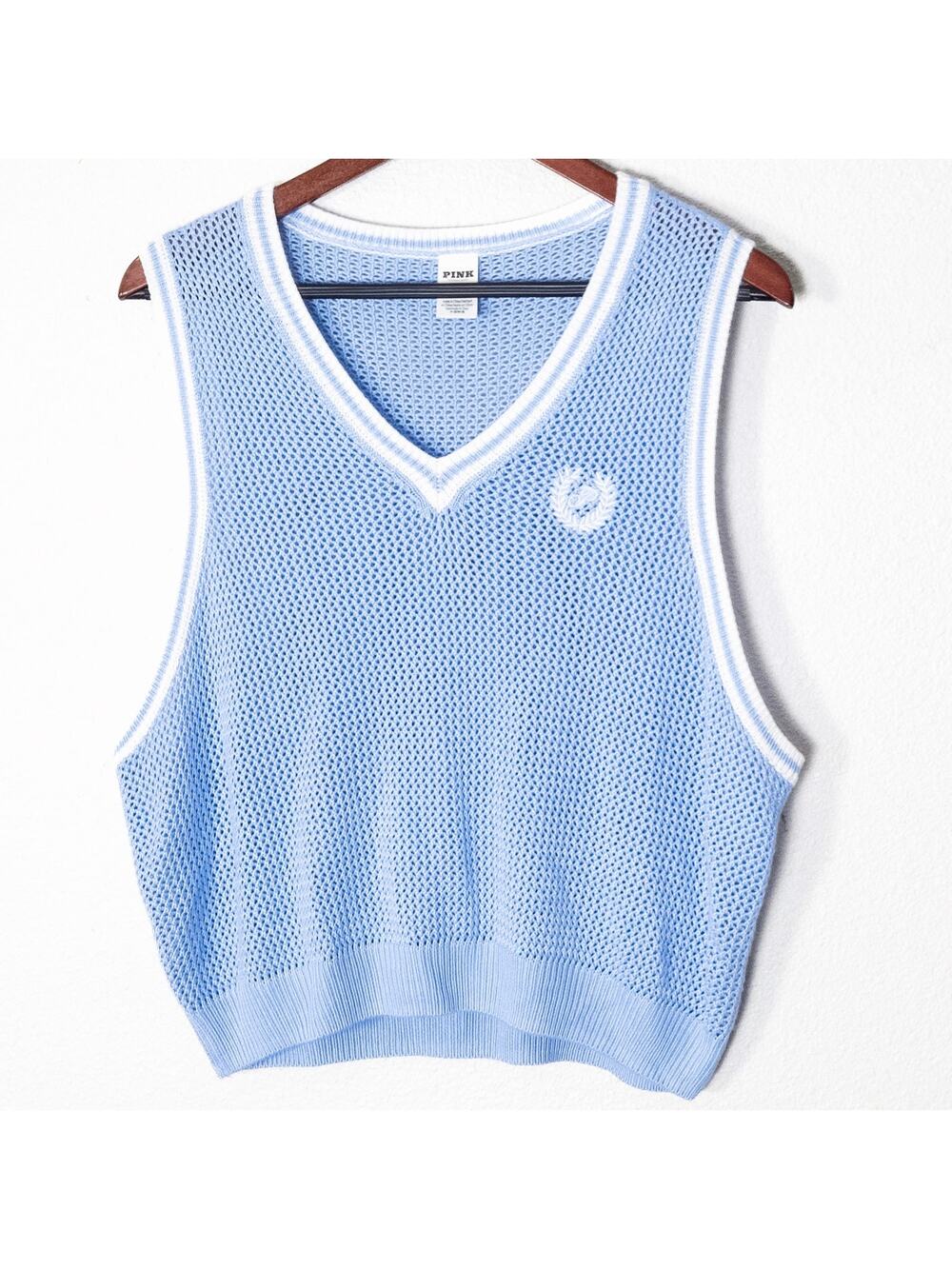 Pink Knit Sweater Vest Size XL Varsity Preppy Tenniscore Blue White